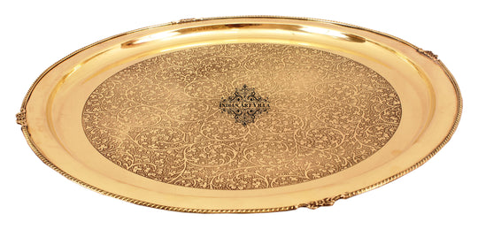 Brass Embossed Dinner Set, Thali Set with Beaded Designer Line, Set of 7 , Dinnerware, Tableware