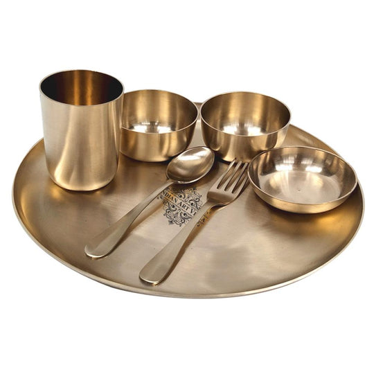 Pure Brass Matt Finish 7 Pieces Dinner Set / Thali Set, Dinnerware, Tableware
