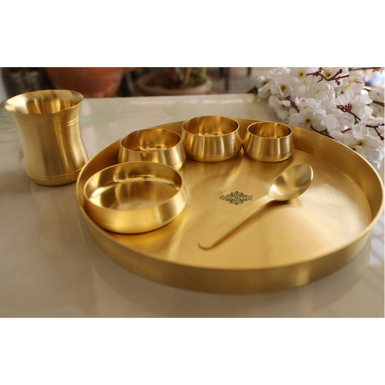 Pure Brass 7 Pieces Dinner Set in Matt Finish