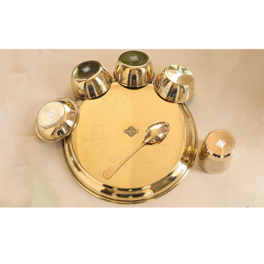 Pure Brass 7 Piece Dinner Set with Embossed Finish