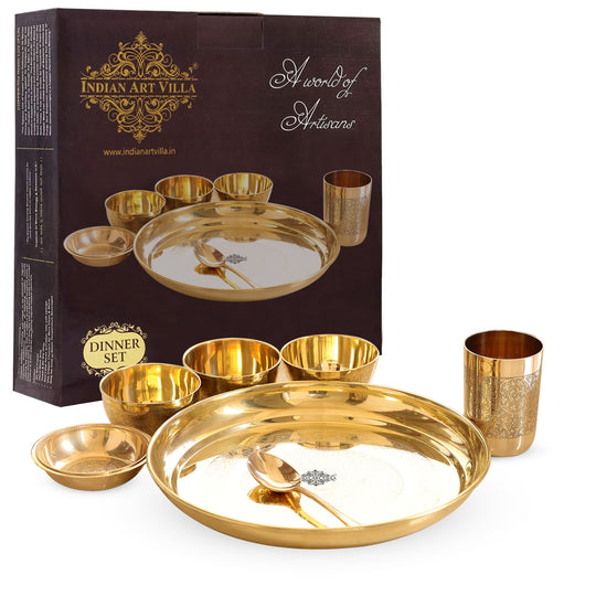 Pure Brass 7 Piece Dinner Set with Embossed Finish