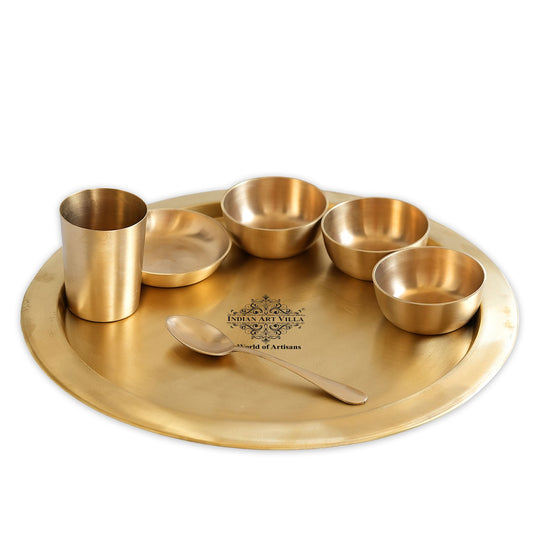 Pure Brass Matt Finish Dinner Set – 7 Pcs Traditional Thali