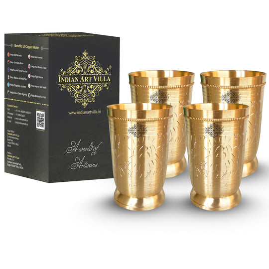Brass Glass Tumbler with Etched Mughlai Matt & Hammered Design