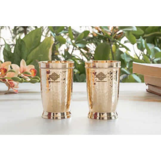 Brass Glass Tumbler with Etched Mughlai Matt & Hammered Design