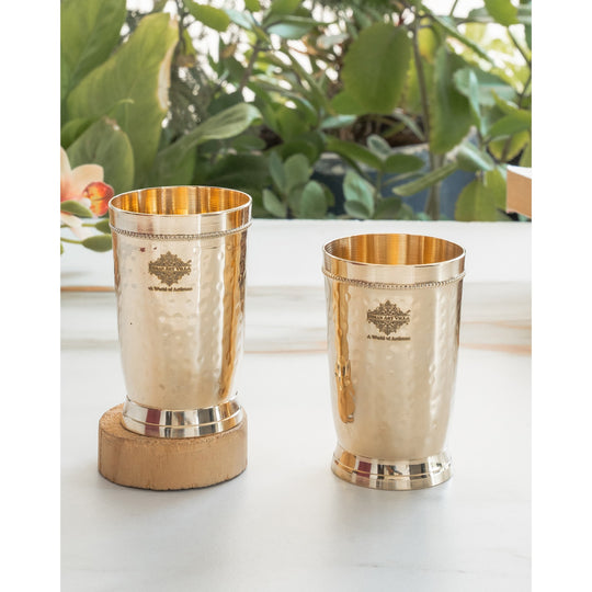 Brass Glass Tumbler with Etched Mughlai Matt & Hammered Design