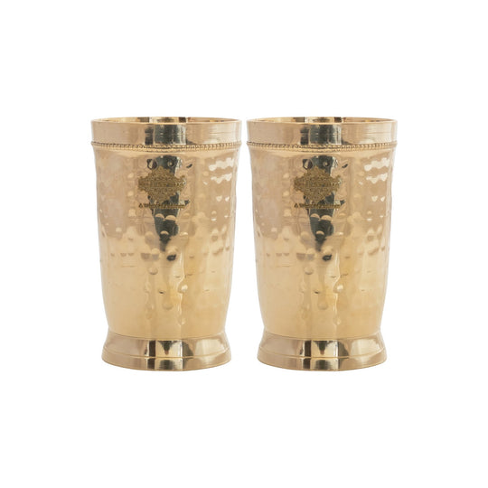 Brass Glass Tumbler with Etched Mughlai Matt & Hammered Design