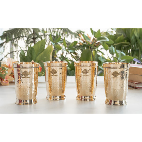Brass Glass Tumbler with Etched Mughlai Matt & Hammered Design