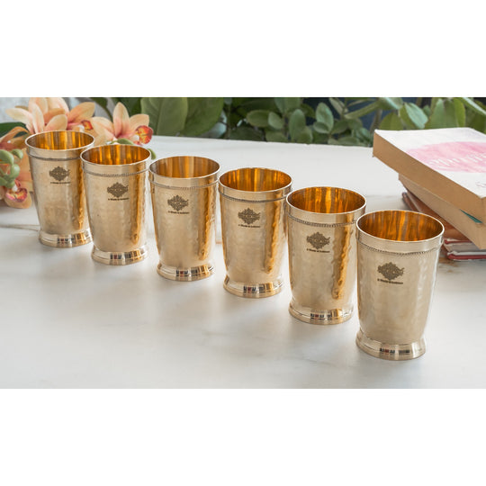 Brass Glass Tumbler with Etched Mughlai Matt & Hammered Design