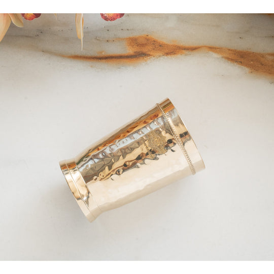 Brass Glass Tumbler with Etched Mughlai Matt & Hammered Design