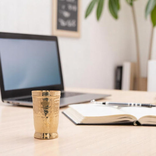 Brass Glass Tumbler with Etched Mughlai Matt & Hammered Design