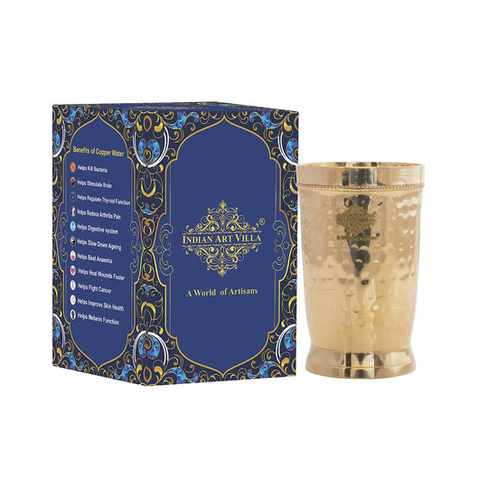 Brass Glass Tumbler with Etched Mughlai Matt & Hammered Design