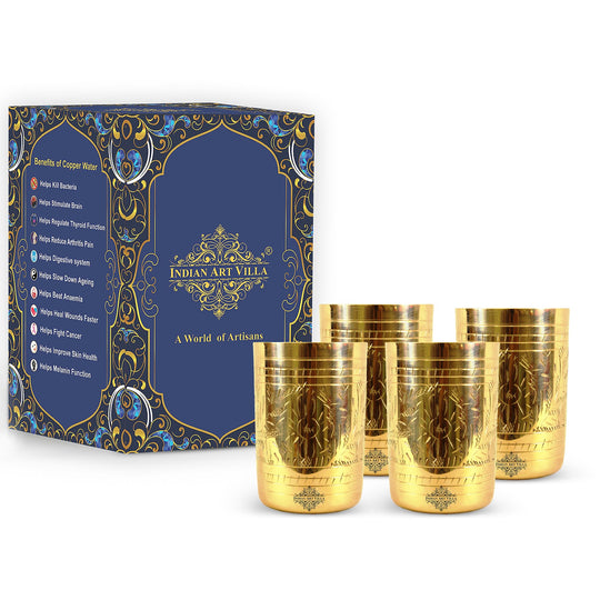 Elegant pure brass glass with beautifully embossed floral details designed to enhance your home decor or be gifted.