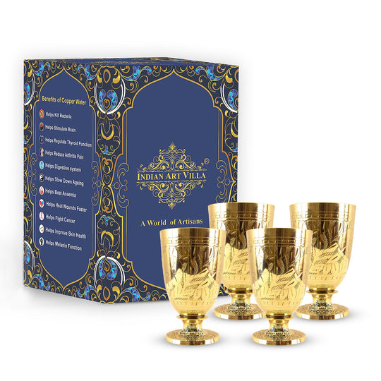 Pure brass glass set with handcrafted pedestal base ideal for spiritual ceremonies table decor and family use