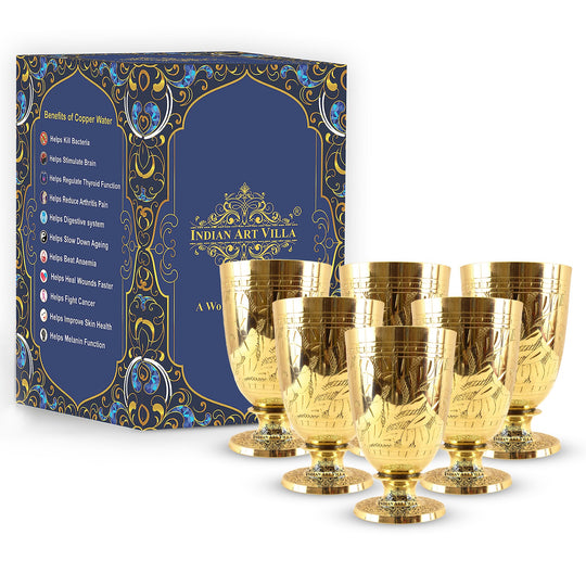 Brass glass with leaf embossed elegant for luxury hotel use table setups religious events or gifting guests
