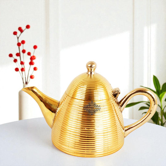 Pure brass tea pot kettle side angle — Indian Art Villa