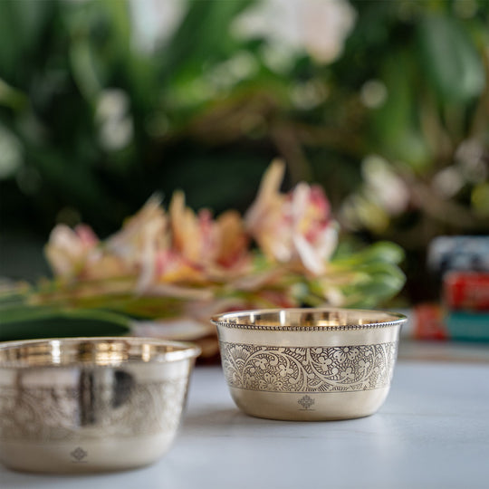 Pure Brass Embossed Design Flat Bottom Bowl Volume-200 ml