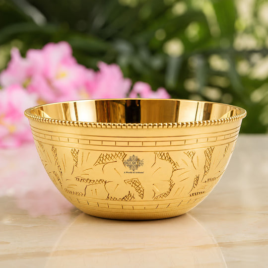 Handcrafted Pure Brass Curved Design Bowl, Serveware, Dinnerware, 250ml — Indian Art Villa