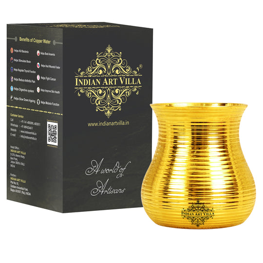 Indian Art Villa Pure Brass Glass with Full Lining Design 350ml Timeless and Elegant Drinkware for Home and Gifting.
