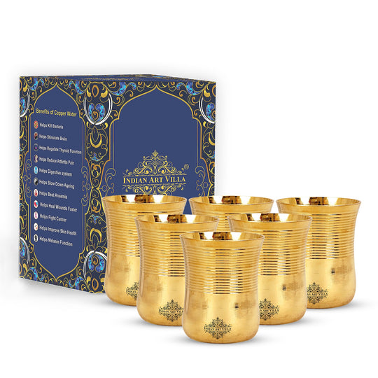 Pure brass glass with half lining design ideal for daily hydration and promoting a healthier lifestyle by indian art villa
