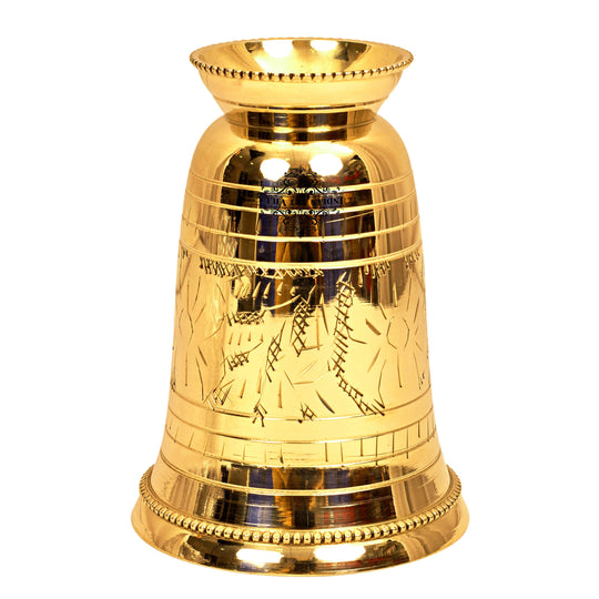 Beautiful brass glass with floral etching and a beaded rim a stylish addition to your home or office decor.