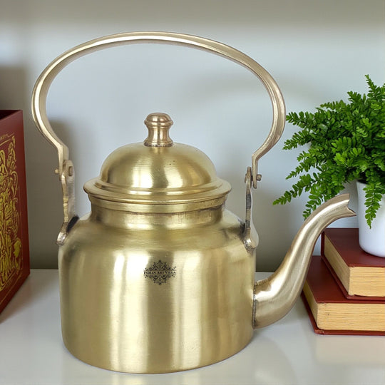 Pure brass designer tea kettle pot serving tea coffee front view — Indian Art Villa