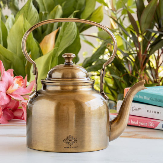 Pure Brass Designer Tea Kettle Pot, Serving Tea Coffee, Tableware