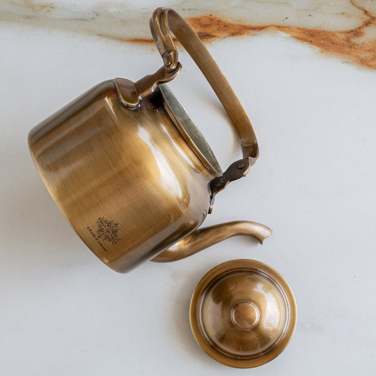 Pure Brass Designer Tea Kettle Pot, Serving Tea Coffee, Tableware