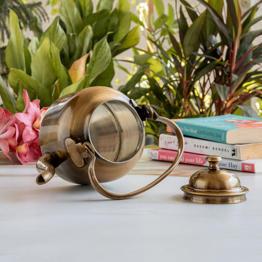 Pure Brass Designer Tea Kettle Pot, Serving Tea Coffee, Tableware