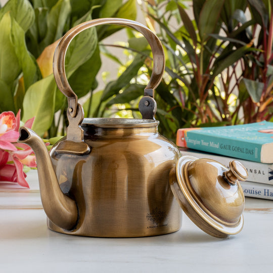 Pure Brass Designer Tea Kettle Pot, Serving Tea Coffee, Tableware
