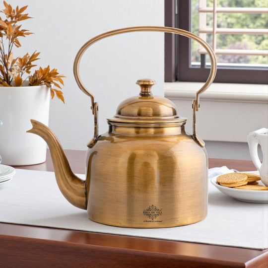 Pure Brass Designer Tea Kettle Pot, Serving Tea Coffee, Tableware
