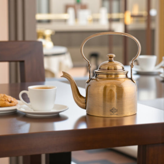 Pure Brass Designer Tea Kettle Pot, Serving Tea Coffee, Tableware
