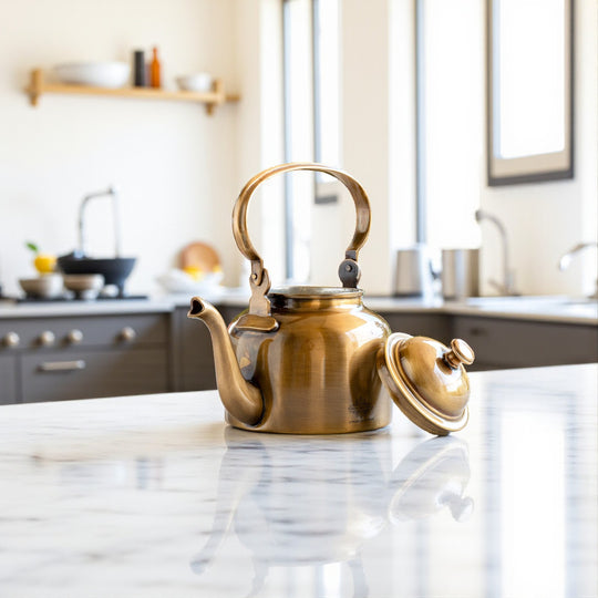 Pure Brass Designer Tea Kettle Pot, Serving Tea Coffee, Tableware