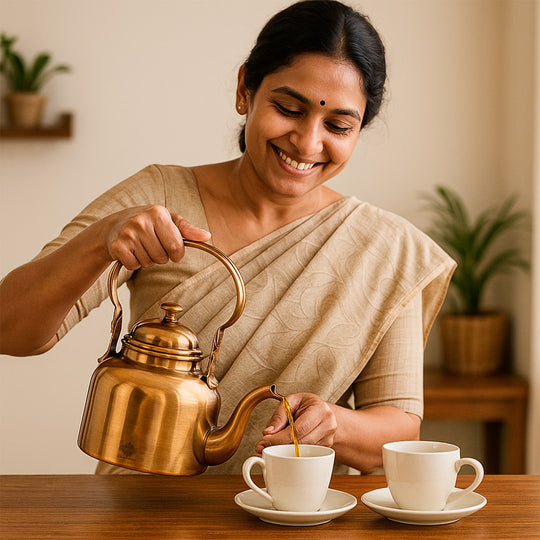 Pure Brass Designer Tea Kettle Pot, Serving Tea Coffee, Tableware