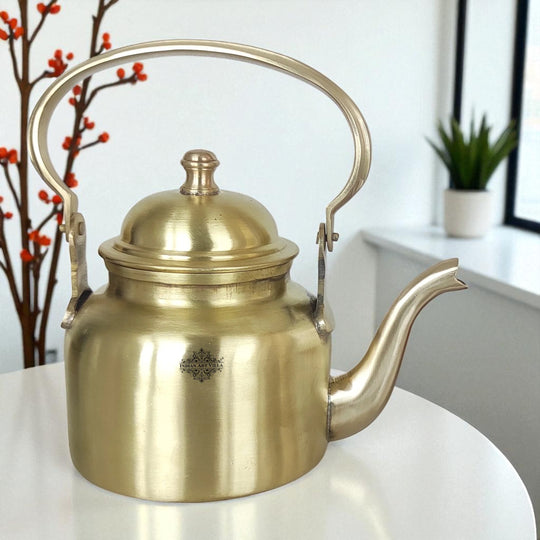Pure brass designer tea kettle pot side view — Indian Art Villa