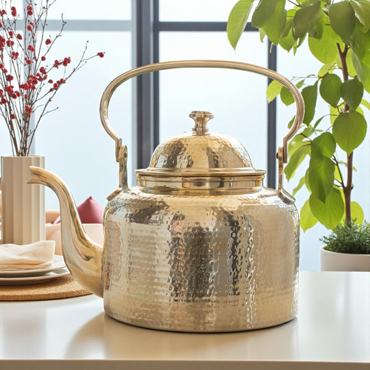 Pure Brass Designer Tea Kettle Pot, Serving Tea Coffee, Tableware