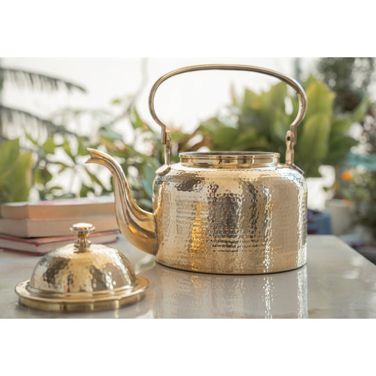 Pure Brass Designer Tea Kettle Pot, Serving Tea Coffee, Tableware