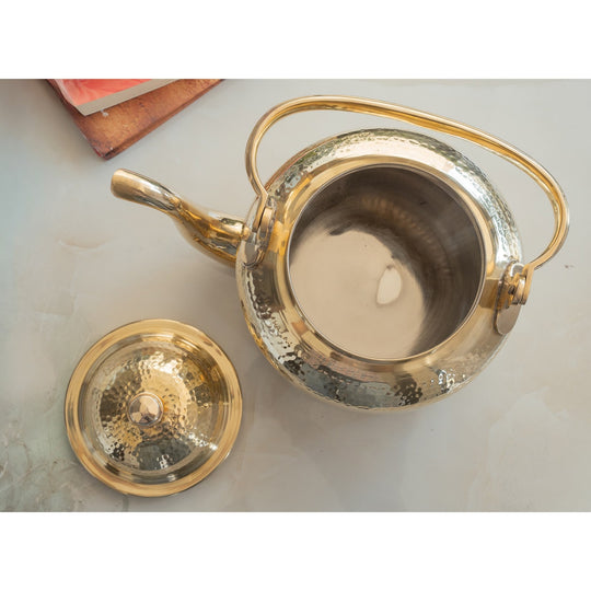 Pure Brass Designer Tea Kettle Pot, Serving Tea Coffee, Tableware