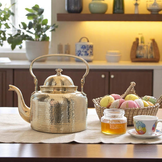 Pure Brass Designer Tea Kettle Pot, Serving Tea Coffee, Tableware