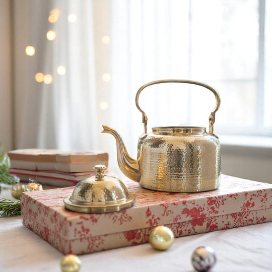 Pure Brass Designer Tea Kettle Pot, Serving Tea Coffee, Tableware