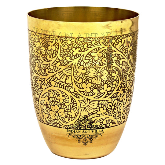 Embossed Design Pure Brass Glass- 350 ML