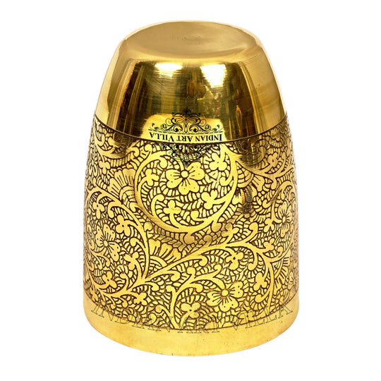 Elegant floral brass glass handcrafted by Indian Art Villa ideal copper alternative gift for festivals pooja and events