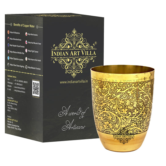 Embossed Design Pure Brass Glass- 350 ML