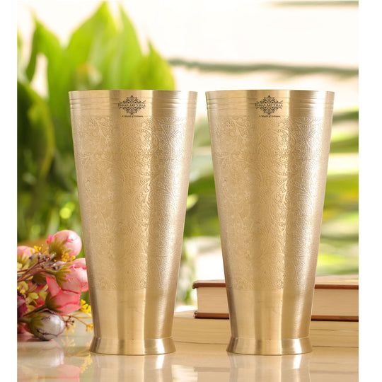 400ml brass lassi glass with intricate floral design perfect for traditional drinks and elegant dining by indian art villa