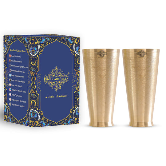 Floral embossed brass glass 400ml capacity suitable for serving a variety of traditional and modern beverages.