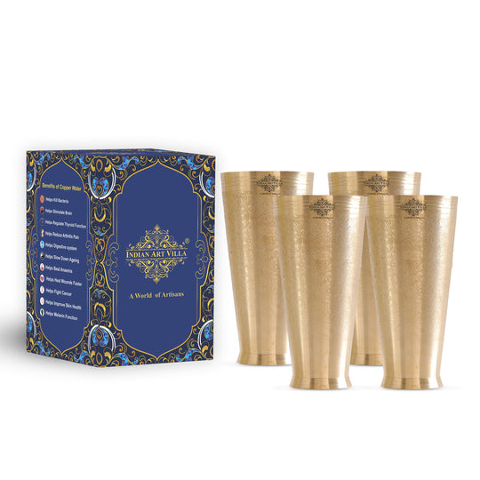 Embossed Flower Design Brass Lassi Glass