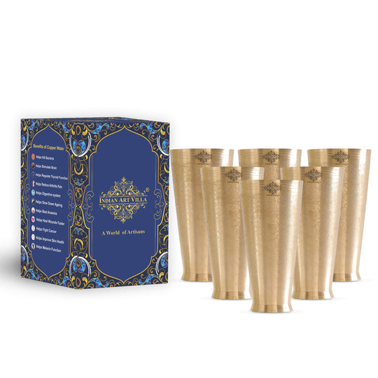 Embossed Flower Design Brass Lassi Glass