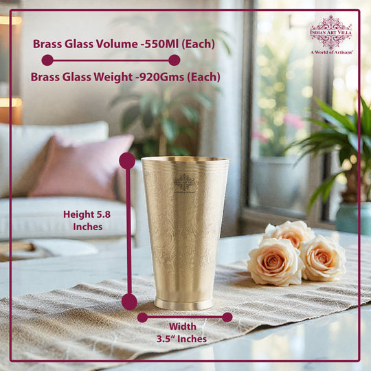 Embossed Flower Design Brass Lassi Glass