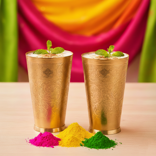 Embossed Flower Design Brass Lassi Glass