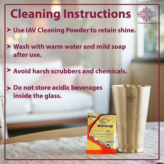 Embossed Flower Design Brass Lassi Glass