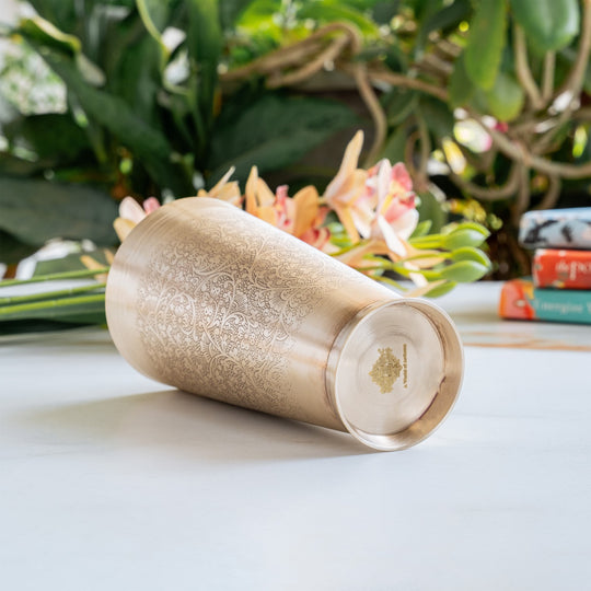 Embossed Flower Design Brass Lassi Glass